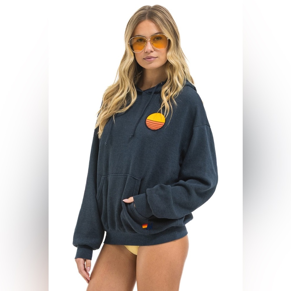 Aviator Nation Sunset Patch Pullover Relaxed Hoodie in Charcoal - Picture 2 of 6